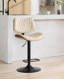 Walnut Bentwood Bar Stools Mid Century Modern Adjustable Counter Height Black Leather Upholstered 360 Swivel Bar Chairs For Kitchen Island Dining Room  Cafe, 1 Chair 1carton,Beige