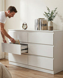 6 Drawer White Dresser, Modern Dresser For Bedroom With Spacious Countertop, Wood Storage Cabinet With Concealed Handles & 6 Deep Drawers For Bedroom, Living Room, Entryway, 15.7D X 47.2W X 30.9