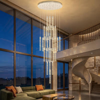 35-Light Long Large Modern Led Crystal Chandeliers Modern Spiral Chandeliers High Ceilings Chandelier for Staircase Foyer Chrome