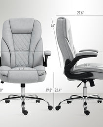 Executive Office Chair, Desk Chair with Flip-up Armrest, Diamond Fabric Computer Chair for Home Office, Gray