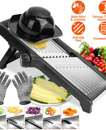 Mandoline Food Slicer – Stainless Steel Vegetable & Fruit Cutter with Adjustable Blades & Food Holder