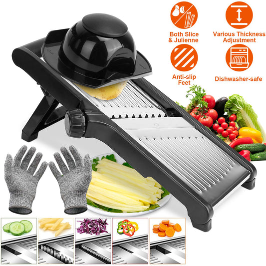 Mandoline Food Slicer – Stainless Steel Vegetable & Fruit Cutter with Adjustable Blades & Food Holder