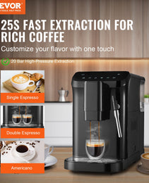 Automatic Espresso Machine 20Bar W/ Frother Steam Wand & 15 Grinding Level