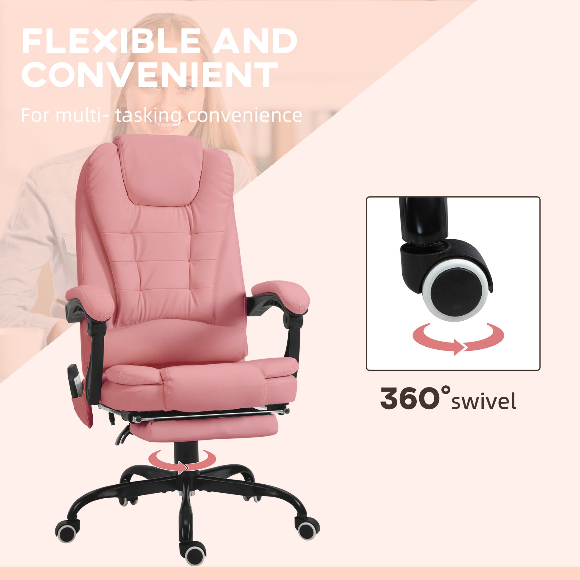 7-Point Vibrating Massage Office Chair High Back Massaging Office Desk Chair with Lumbar Support, Footrest, Pink