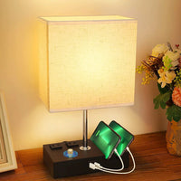 (3 Pack)  Bedside Table Lamp for Bedroom with Dual Fast USB Charging Ports, Fully Dimmable Nightstand Lamps with 2 Phone Stands and 2 Charging Outlets, Desk Lamp with Fabric Shade for Living Room