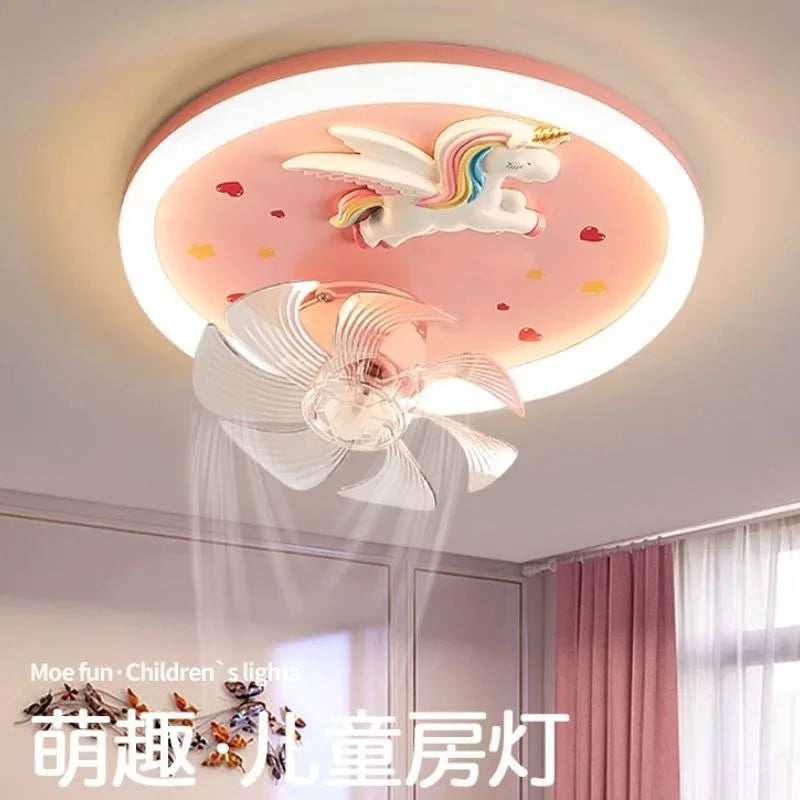 Modern Kids Room Fan Light Cartoon Moon Astronaut Ceiling Lamp Boy Girl Bedroom Nursery Study Chandelier Ceiling Lights