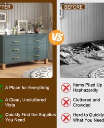 6-Drawer Double Dresser In Green, Modern Storage Cabinet With Metal Handles & Solid Wood Legs, Dresser Drawer Organizer For Kids Bedroom, Heavy-Duty Wooden Dresser With Pre-Installed