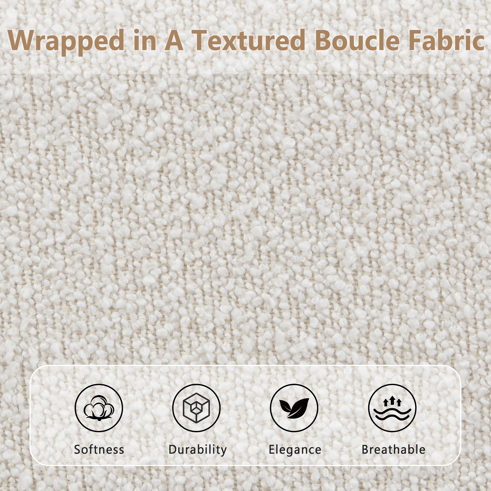 King Size Boucle Bed Frames, Upholstered Platform Bed With Curved Tufted Headboard, Soft Square Corners, Beige
