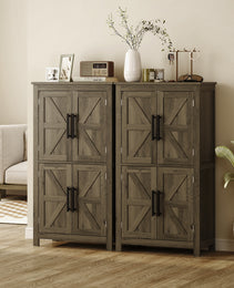 Bathroom Floor Storage Cabinet, Farmhouse Bathroom Cabinet with 4 Doors and Adjustable Shelf, Brown