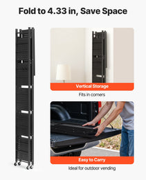 6-Tier Foldable Storage Shelf, 24W X 12D X 72H Inch Folding Metal Rack Shelving Unit, No Assembly Organizer Shelf With 5 Wheels & 4 Hooks For Pantry, Kitchen, Garage, Basement, Black