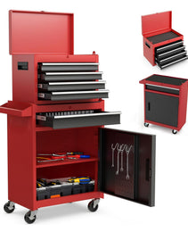 Tool Chest, 5-Drawer Rolling Tool Storage Cabinet With Detachable Top Tool Box, Liner, Universal Lockable Wheels, Adjustable Shelf, Locking Mechanism, Metal Tool Cart For Garage Workshop