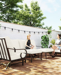 5 Piece Backyard Patio Furniture Set, Outdoor Furniture Set With 2 Rocking Chairs, 3-Seat Sofa, And 2 Ottomans, Beige