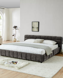 King Size Upholstered Bed ,comfortable Upholstered Bed Frame, Chenille Fabric, With Headboard And Solid Bed Frame. With Drawer For Storage.-Dark Gray 88.5x85.5x31