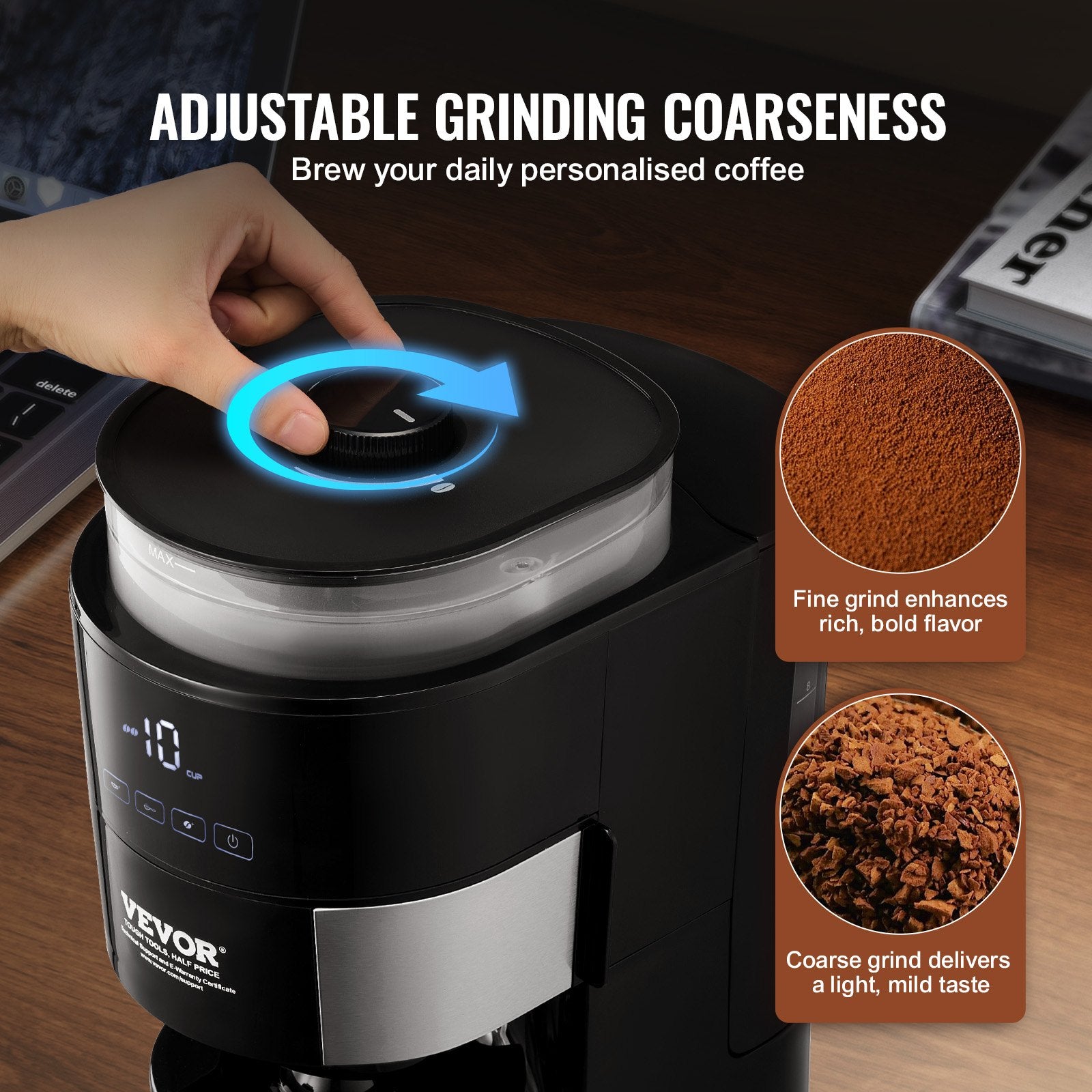 10-Cup Precision Drip Coffee Maker – 3 Brew Strength Modes & 1.5L High-Capacity Glass Carafe