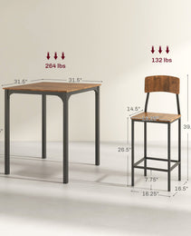 3 Piece Pub Table And Chairs, Small Kitchen Table And Chairs, Square Dining Table With 2 Stools, Walnut And Black