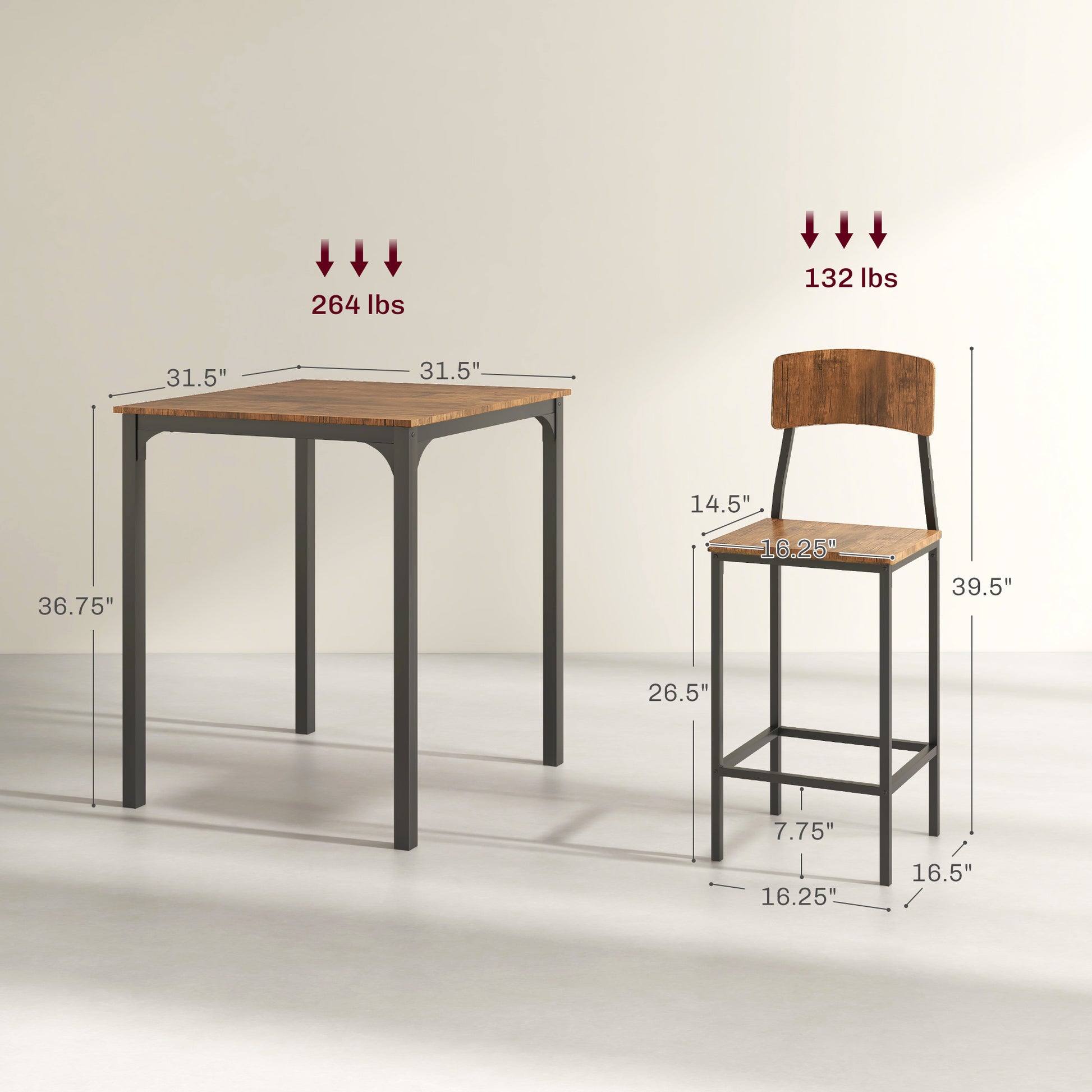 3 Piece Pub Table And Chairs, Small Kitchen Table And Chairs, Square Dining Table With 2 Stools, Walnut And Black