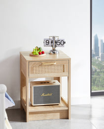 15.75  Rattan End Table With  Drawer, Modern Nightstand, Side Table For Living Room, Bedroom,natural