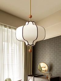 Retro Fabric Lampshade Pendant Light Japan Circular LED for Room Dining Table Apartment Wooden Ball Lighting Fixtures E27