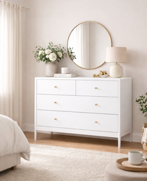 White 4-Drawer Kids Dresser, Wooden Storage Cabinet For Toddler Bedroom, Nursery, Closet, Baby Nightstand Organizer For Living Room Or Apartment, 35.4  Wide