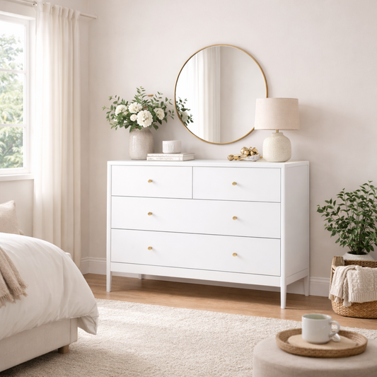 White 4-Drawer Kids Dresser, Wooden Storage Cabinet For Toddler Bedroom, Nursery, Closet, Baby Nightstand Organizer For Living Room Or Apartment, 35.4  Wide