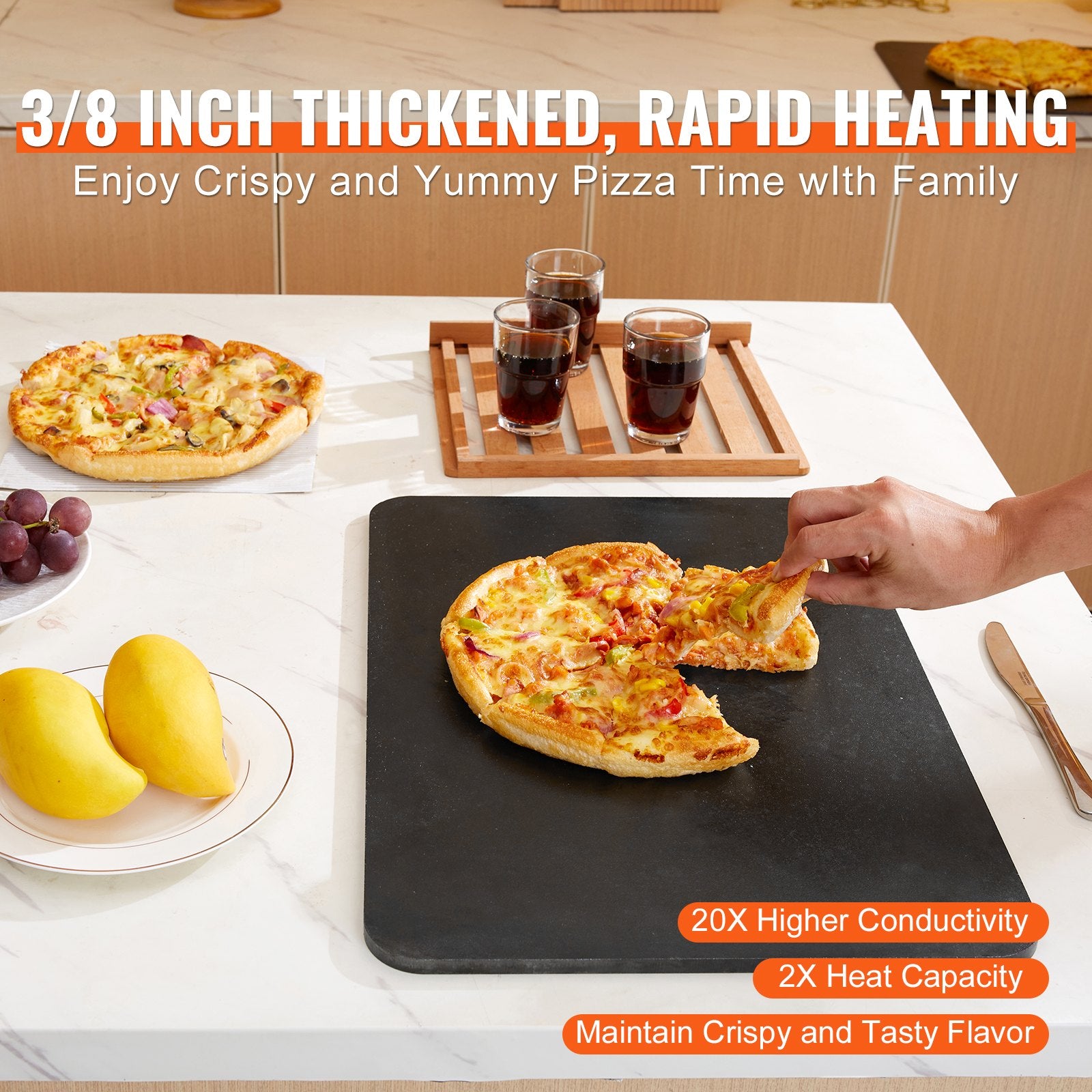 Pizza Steel, 20' X 14' X 3/8' Pizza Steel Plate For Oven, Pre-Seasoned Carbon Steel Pizza Baking Stone With 20X Higher Conductivity, Heavy Duty Rustproof Pizza Pan For Outdoor Grill, Indoor Oven