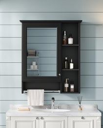 3-in-1 Bathroom Mirror Cabinet, 24-inch Wall Mounted Medicine Cabinet With Adjustable Shelf & Tower Bar, High-Definition Mirror With Storage For Bathroom Vanity