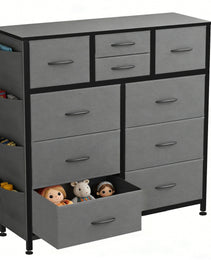 10-Drawer Dresser With Side Pocket & Hooks, Storage Cabinet With Wood Top For Bedroom Closet Organization