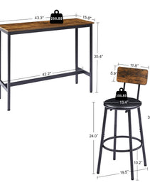 Bar Table Set With 2 Bar Stools PU Soft Seat With Backrest, Rustic Brown
