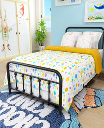 Metal Platform Bed Frame, Victorian Style HeadboardFootboard  Under Bed Storage  No Box Spring Needed Twin Size Black