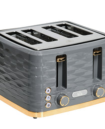 Modern Grey 4-Slice Toaster – 1600W Ripple Textured Station with 7 Browning Levels & High-Lift Lever