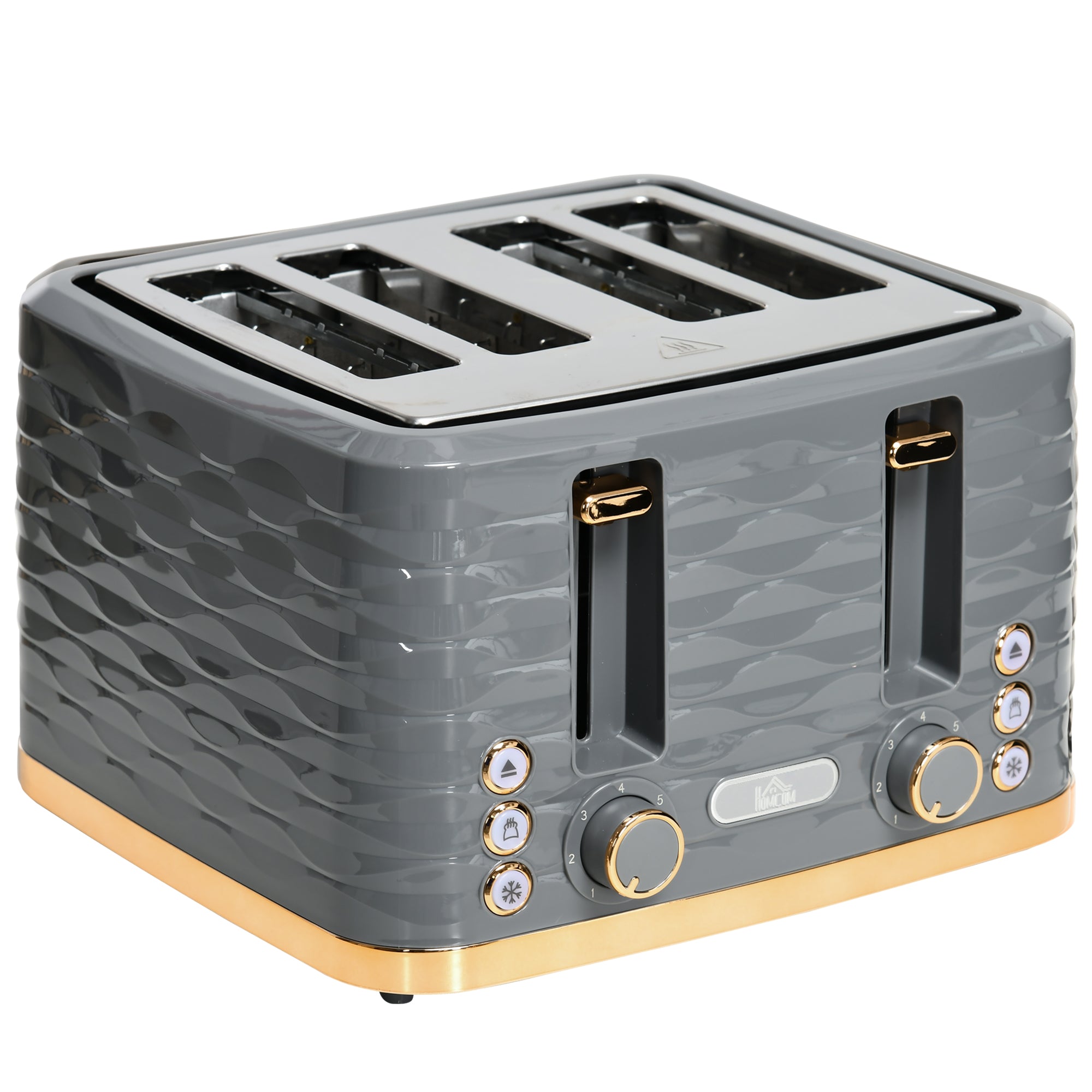 Modern Grey 4-Slice Toaster – 1600W Ripple Textured Station with 7 Browning Levels & High-Lift Lever