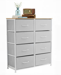 Tall Dresser Fabric Storage Tower ,Wooden Top For Kid Room, Closet, Entryway, Nursery
