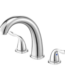 Roman Tub Faucet, 3 Hole Waterfall Bathtub Faucet, Gooseneck Bath Tubs Faucets Set With 2 Handles, Deck Mount Bath Tub Faucets Set For Pet Washing, Adult Bathing, Silver, High Arc Spout