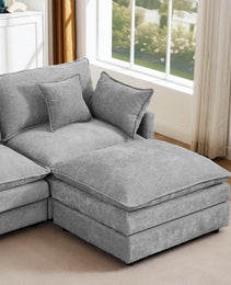 Modular Sectional Sofa, 102 Inch L Shaped Couch Set For Living Room, 3-Seater Comfy Cloud Couches With Movable Ottoman, DIY Combination, Chenille, Grey
