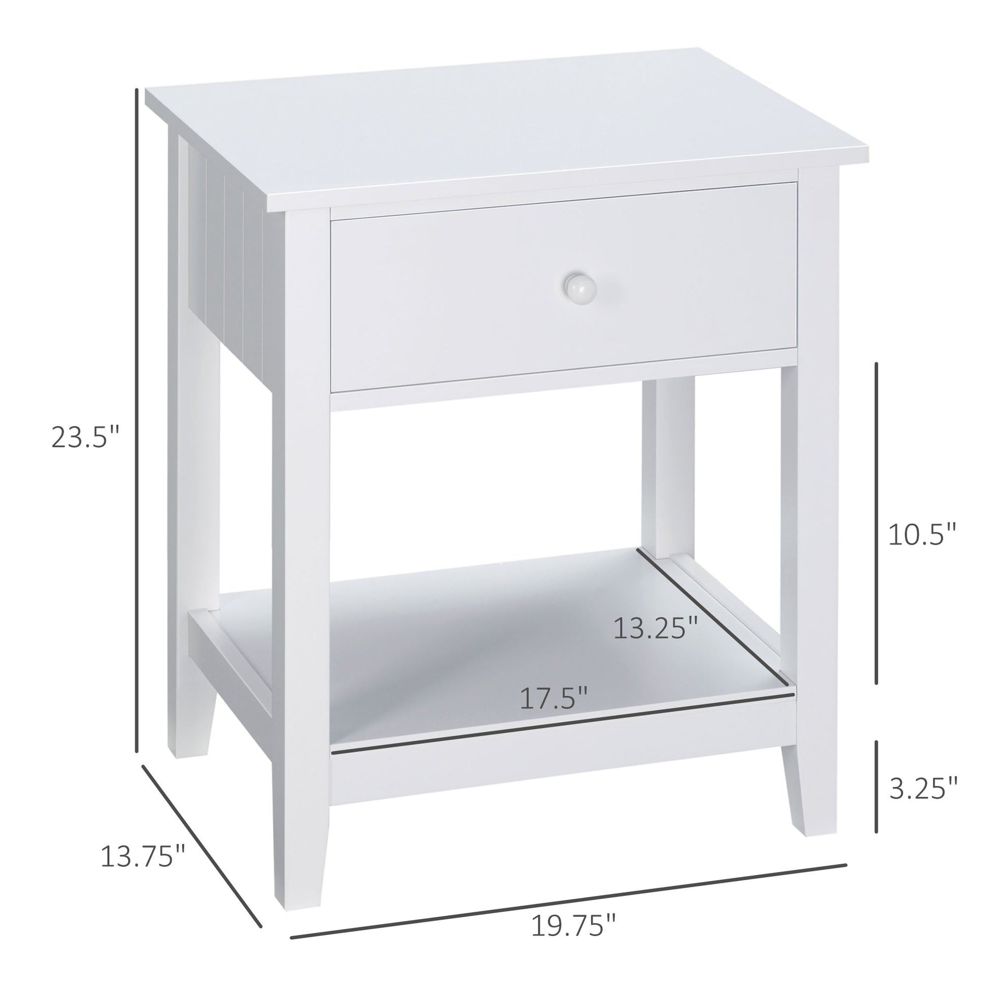 End Table, 2-tier Side Table With Drawer And Storage Shelf, Modern Side Table For Living Room, White