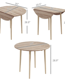 Folding Dining Table, Round Drop Leaf Kitchen Table for Small Spaces with Wood Legs, Oak Color