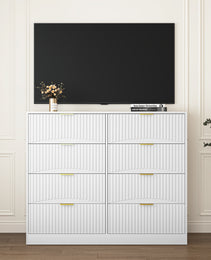 Modern 8 Drawers Dresser Chests For Bedroom,47.2 Wide Wood Chest Of Drawers With Gold Metal Handle,Drawer Organizer For Bedroom,Living Room,Hallway And Entryway,White