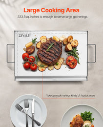 23x16 In Flat Top Griddle Stainless Steel Universal BBQ Grill Pan Cookware