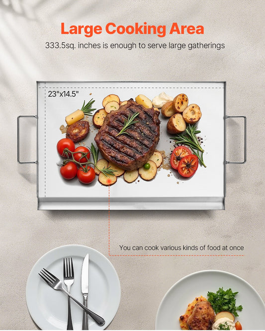 23x16 In Flat Top Griddle Stainless Steel Universal BBQ Grill Pan Cookware