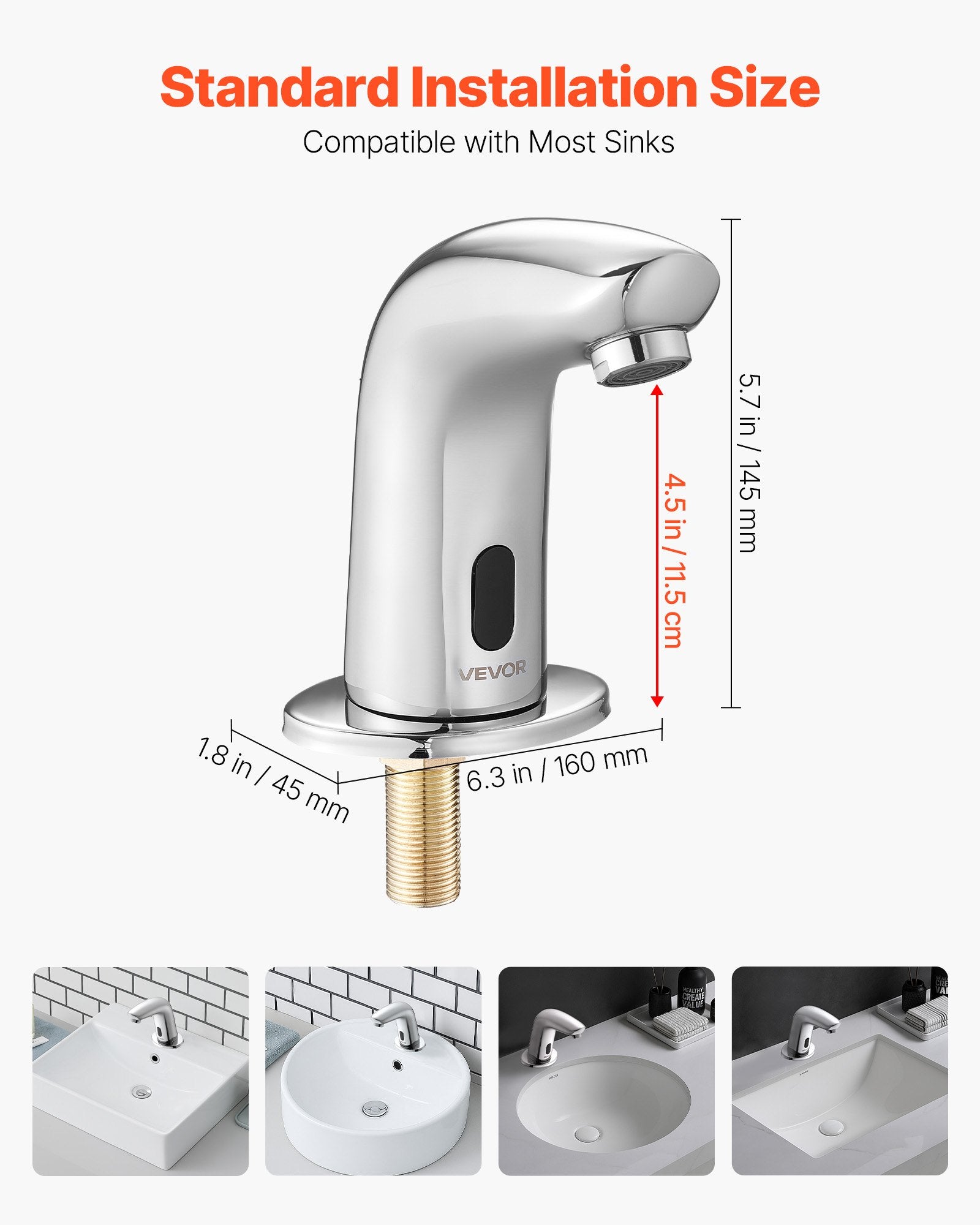Touchless Bathroom Sink Faucet, Automatic Motion Sensor Restroom Toilet Faucet Cold Water With Hole Cover Plate, Battery Operated For 9/16 In Pipe Commercial Lavatory,Chrome Plated Silver G112M