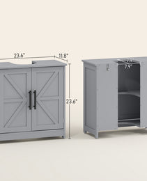 Farmhouse Pedestal Sink Storage Cabinet, Bathroom Sink Cabinet with 2 Barn Doors and Adjustable Shelf, Dark Gray