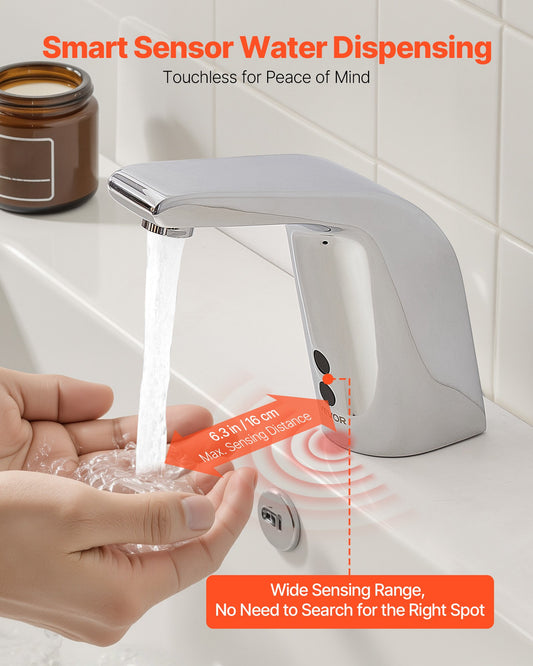 Touchless Bathroom Sink Faucet, Automatic Motion Sensor Restroom Toilet Faucet Cold Water With Single Hole, Battery Operated For 9/16 In Pipe Commercial Lavatory,Chrome Plated Silver