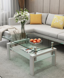 Rectangle Glass Coffee Table, Clear Coffee Table, Modern Side Center Tables For Living Room, Living Room Furniture