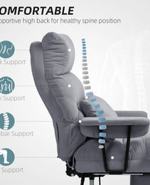 Executive Office Chair With Lumbar Support, Footrest, High Back Reclining Overstuffed Desk Chair With, Gray
