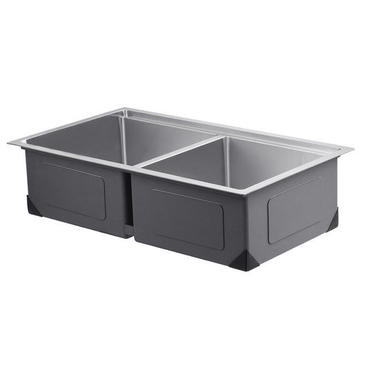 33' Kitchen Sink Undermount Double Bowl Drop-In Basin Stainless Steel Bar
