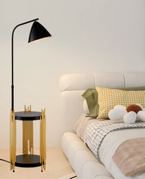 Luxury Shelves Floor Lamp For Living Room With Metal Lampshade, Standing Lamp Tall Industrial Floor Lamp Reading For Bedroom, Office E26 No Included Bulb -Matte Gold Matte Black