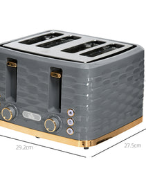 Modern Grey 4-Slice Toaster – 1600W Ripple Textured Station with 7 Browning Levels & High-Lift Lever