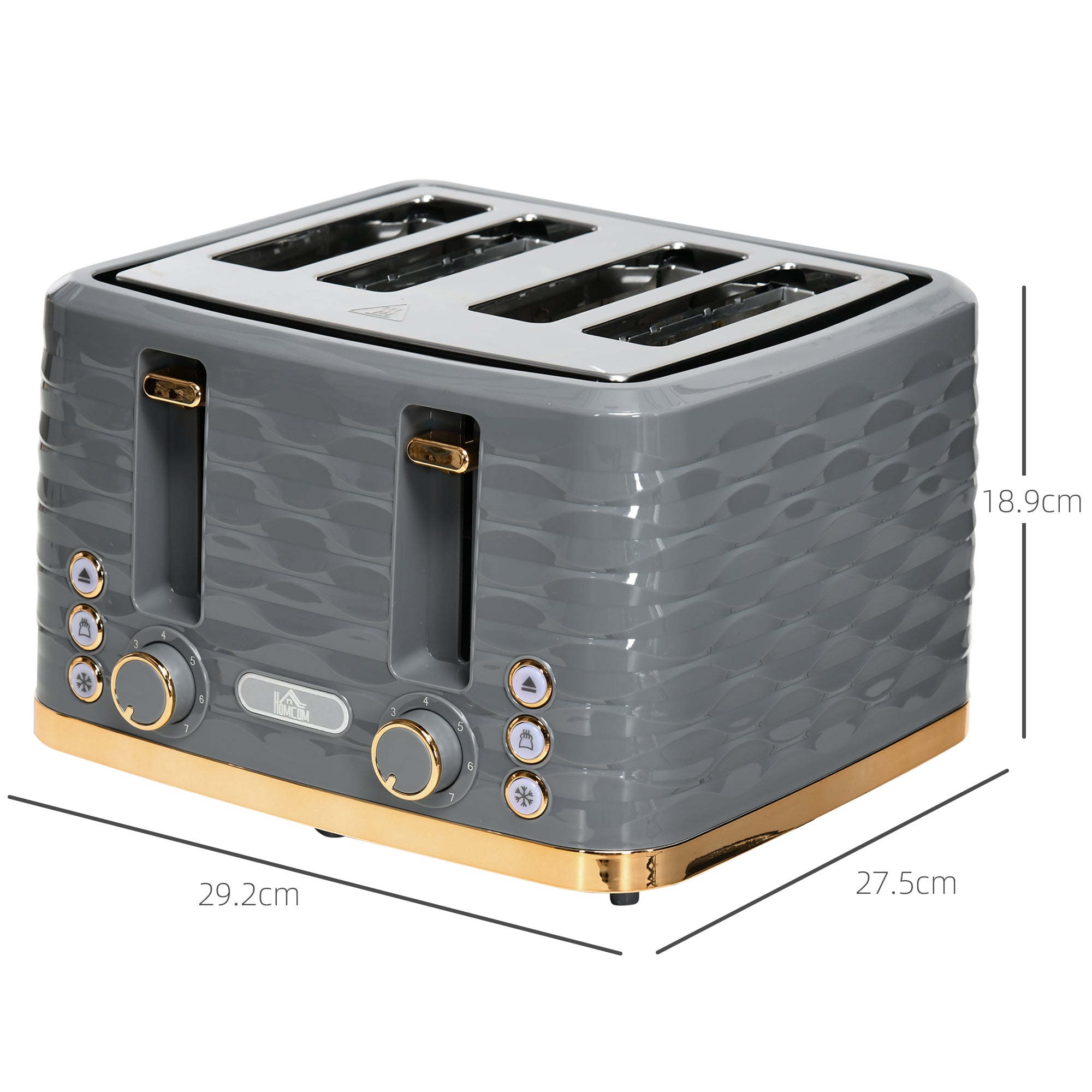Modern Grey 4-Slice Toaster – 1600W Ripple Textured Station with 7 Browning Levels & High-Lift Lever