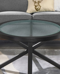 Modern Simple Glass Coffee Table, Tempered Glass Coffee Table Solid Wood Base Round Transparent Glass Top Modern Living Room Terrace Study Coffee Table