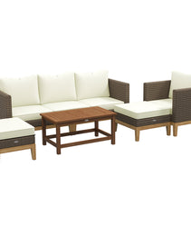 Patio Furniture Set w/ Cushions, 5 PCs PE Rattan Conversation Furniture Set, Cream White